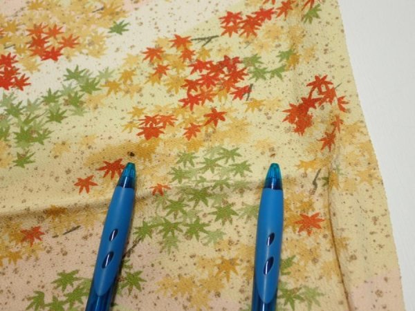 Photo6: 4C01z70  Japanese Kimono Silk  FABRIC Maple Light yellow 43.3x14.4 (6)