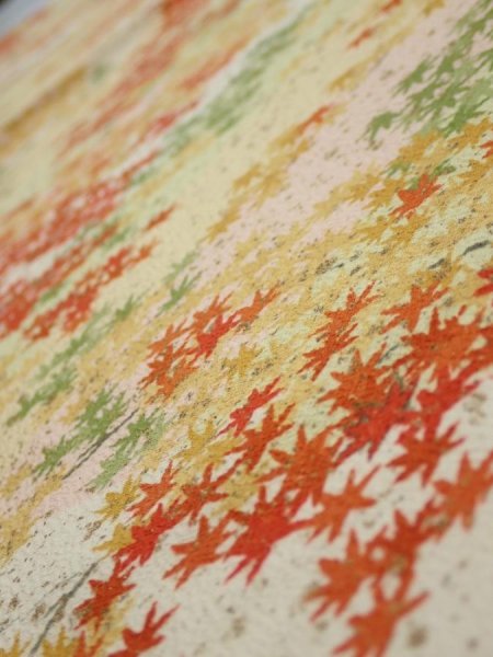 Photo4: 4C02z70  Japanese Kimono Silk  FABRIC Maple Light yellow 44.1x14.4 (4)