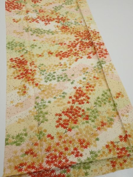 Photo3: 4C06z100  Japanese Kimono Silk  FABRIC Maple Light yellow 64.6x14.4 (3)