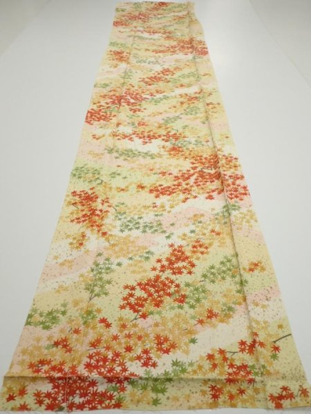Photo5: 4C06z100  Japanese Kimono Silk  FABRIC Maple Light yellow 64.6x14.4 (5)