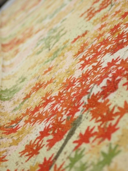 Photo4: 4C07z50  Japanese Kimono Silk  FABRIC Maple Light yellow 59.1x7.5 (4)