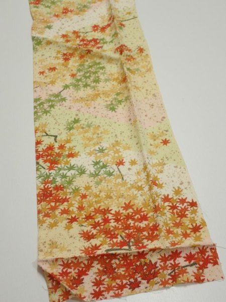 Photo4: 4C10z30  Japanese Kimono Silk  FABRIC Maple Light yellow 39.0x6.9 (4)
