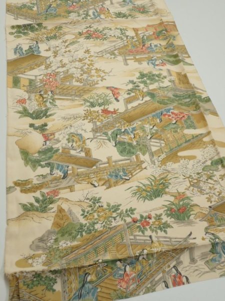 Photo2: 4C01z60  Japanese Kimono Silk  FABRIC Princess Light beige 41.3x14.6 (2)