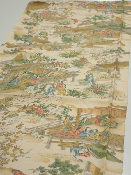 Photo3: 4C01z60  Japanese Kimono Silk  FABRIC Princess Light beige 41.3x14.6 (3)