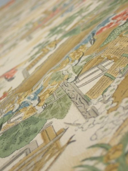 Photo4: 4C01z60  Japanese Kimono Silk  FABRIC Princess Light beige 41.3x14.6 (4)
