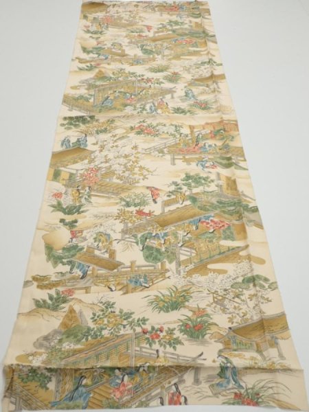 Photo5: 4C02z60  Japanese Kimono Silk  FABRIC Princess Light beige 41.3x14.6 (5)