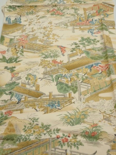 Photo1: 4C05z60  Japanese Kimono Silk  FABRIC Princess Light beige 36.2x14.6 (1)