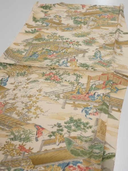 Photo3: 4C05z60  Japanese Kimono Silk  FABRIC Princess Light beige 36.2x14.6 (3)