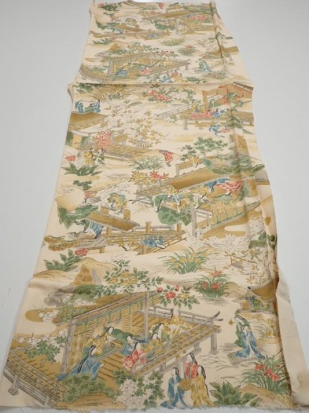 Photo5: 4C05z60  Japanese Kimono Silk  FABRIC Princess Light beige 36.2x14.6 (5)