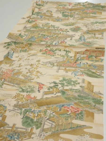 Photo2: 4C06z60  Japanese Kimono Silk  FABRIC Princess Light beige 42.5x14.6 (2)