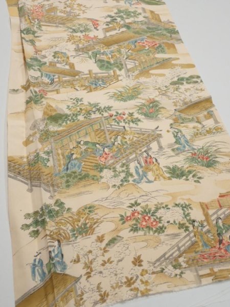 Photo3: 4C06z60  Japanese Kimono Silk  FABRIC Princess Light beige 42.5x14.6 (3)