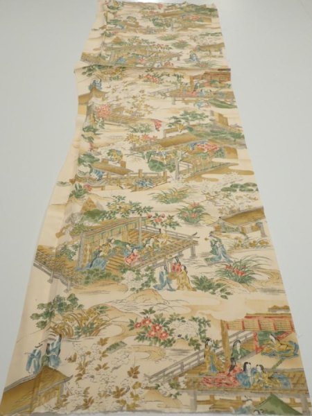 Photo4: 4C06z60  Japanese Kimono Silk  FABRIC Princess Light beige 42.5x14.6 (4)
