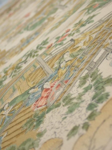 Photo5: 4C06z60  Japanese Kimono Silk  FABRIC Princess Light beige 42.5x14.6 (5)