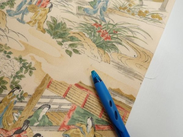 Photo6: 4C06z60  Japanese Kimono Silk  FABRIC Princess Light beige 42.5x14.6 (6)