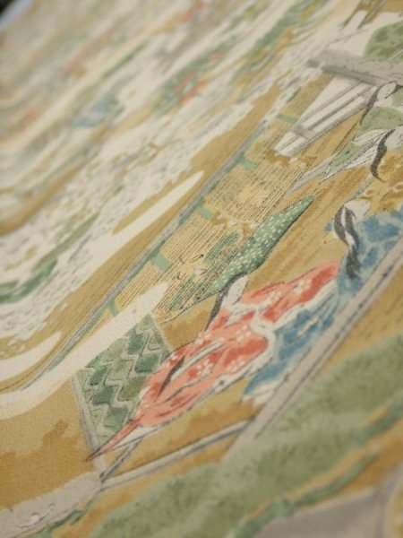 Photo5: 4C07z50  Japanese Kimono Silk  FABRIC Princess Light beige 59.1x7.5 (5)
