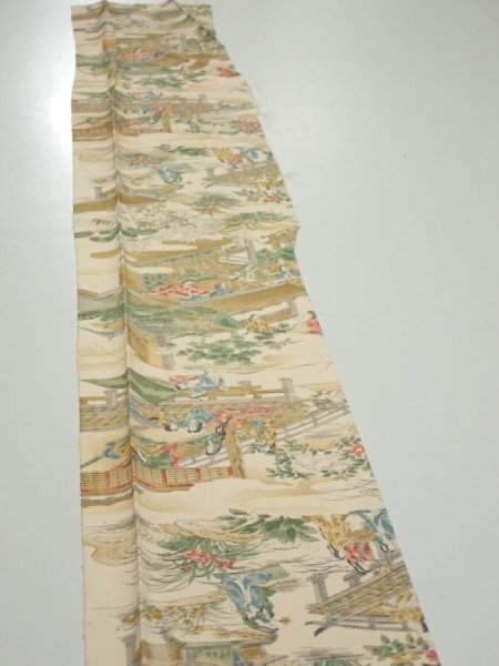 Photo3: 4C08z50  Japanese Kimono Silk  FABRIC Princess Light beige 58.7x7.5 (3)