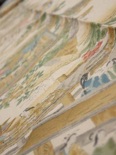 Photo4: 4C09z60  Japanese Kimono Silk  FABRIC Princess Light beige 82.3x6.7 (4)