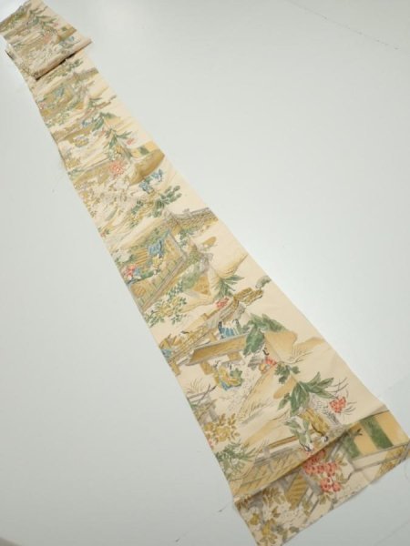Photo5: 4C09z60  Japanese Kimono Silk  FABRIC Princess Light beige 82.3x6.7 (5)