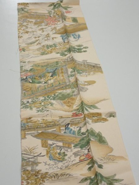 Photo4: 4C10z30  Japanese Kimono Silk  FABRIC Princess Light beige 35.0x6.7 (4)