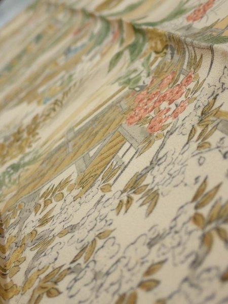 Photo5: 4C10z30  Japanese Kimono Silk  FABRIC Princess Light beige 35.0x6.7 (5)