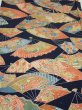 Photo1: 4C02z60  Japanese Kimono Silk  FABRIC Sensu Dark navy 44.9x14.0 (1)