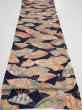 Photo5: 4C02z60  Japanese Kimono Silk  FABRIC Sensu Dark navy 44.9x14.0 (5)