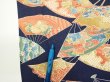 Photo6: 4C06z90  Japanese Kimono Silk  FABRIC Sensu Dark navy 65.0x14.0 (6)