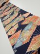 Photo1: 4C09z50  Japanese Kimono Silk  FABRIC Sensu Dark navy 83.5x6.5 (1)