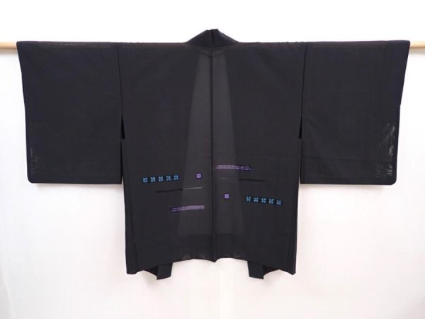 Photo1: 6105T01z270 Vintage Japanese Kimono Silk See through HAORI  Black (1)