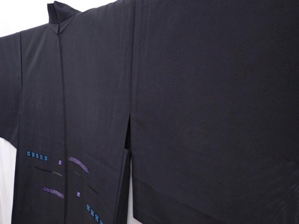 Photo2: 6105T01z270 Vintage Japanese Kimono Silk See through HAORI  Black (2)