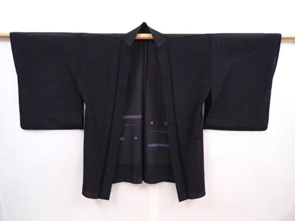 Photo5: 6105T01z270 Vintage Japanese Kimono Silk See through HAORI  Black (5)