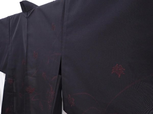 Photo2: 6105T02z270 Vintage Japanese Kimono Silk See through HAORI Flower Black (2)