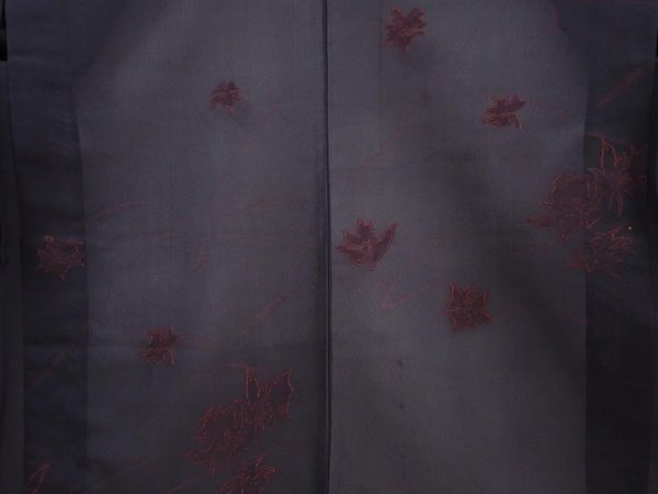 Photo3: 6105T02z270 Vintage Japanese Kimono Silk See through HAORI Flower Black (3)