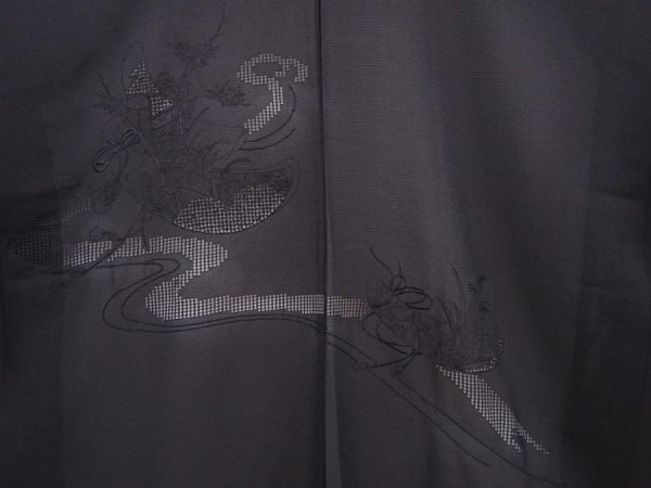 Photo3: 6105T04z300 Vintage Japanese Kimono Silk See through HAORI Stream Black (3)
