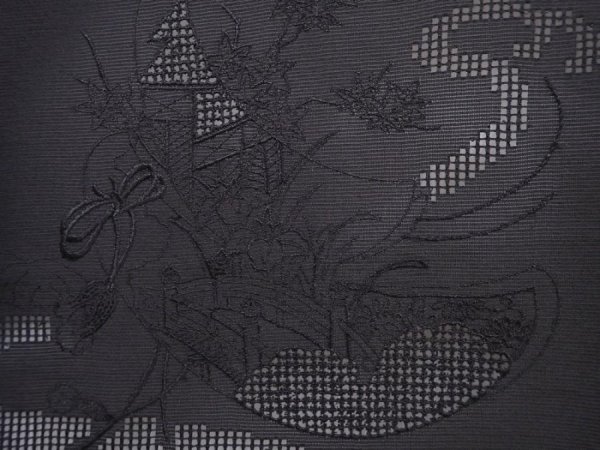 Photo4: 6105T04z300 Vintage Japanese Kimono Silk See through HAORI Stream Black (4)