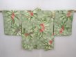 Photo1: 6105T05z550 Vintage Japanese Kimono Silk HAORI Flower Pistachio green (1)