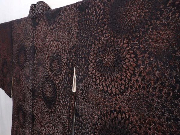 Photo2: 6105T06z660 Vintage Japanese Kimono Silk HAORI Chrysanthemum Black (2)