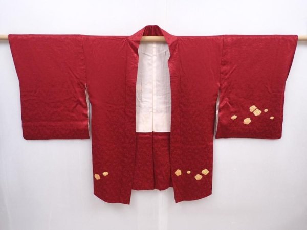 Photo5: 6105T07z530 Vintage Japanese Kimono Silk HAORI Plum tree Wine red (5)