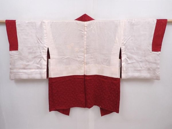 Photo6: 6105T07z530 Vintage Japanese Kimono Silk HAORI Plum tree Wine red (6)