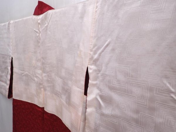 Photo7: 6105T07z530 Vintage Japanese Kimono Silk HAORI Plum tree Wine red (7)