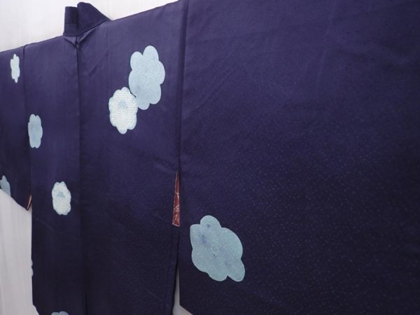 Photo2: 6105T08z530 Vintage Japanese Kimono Silk HAORI Flower Navy-Gray (2)