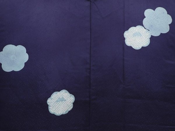 Photo3: 6105T08z530 Vintage Japanese Kimono Silk HAORI Flower Navy-Gray (3)