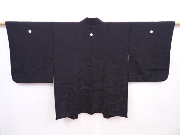 Photo2: 6105T09z500 Vintage Japanese Kimono Silk HAORI Flower Black (2)