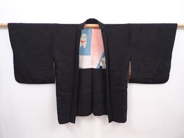 Photo6: 6105T09z500 Vintage Japanese Kimono Silk HAORI Flower Black (6)