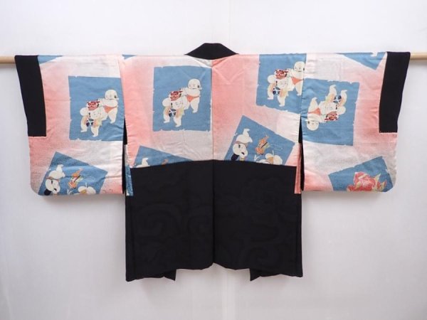 Photo7: 6105T09z500 Vintage Japanese Kimono Silk HAORI Flower Black (7)