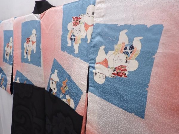 Photo8: 6105T09z500 Vintage Japanese Kimono Silk HAORI Flower Black (8)