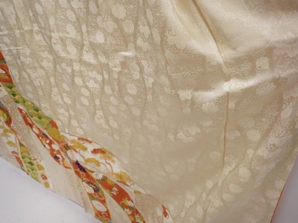 Photo4: 6105T10z1040 Vintage Japanese Kimono Silk FURISODE Flowers Off-white (4)