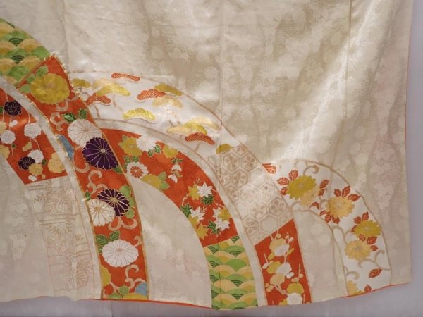 Photo7: 6105T10z1040 Vintage Japanese Kimono Silk FURISODE Flowers Off-white (7)