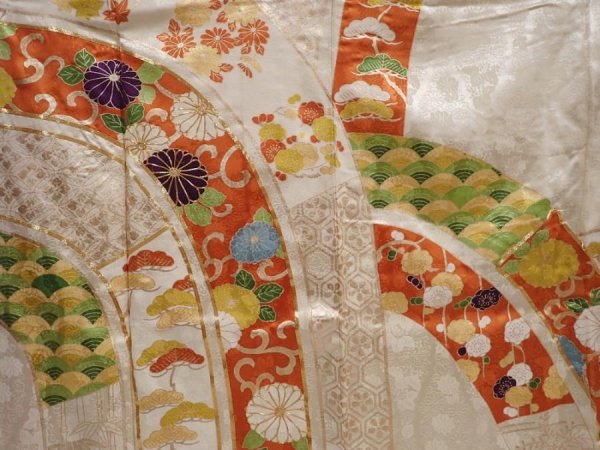 Photo8: 6105T10z1040 Vintage Japanese Kimono Silk FURISODE Flowers Off-white (8)