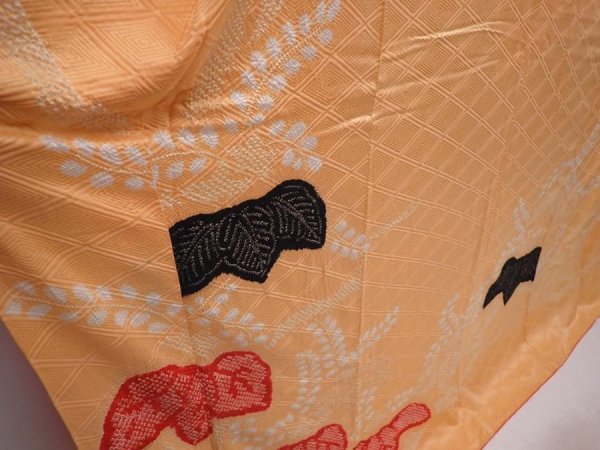 Photo3: 6105T12z1150 Vintage Japanese Kimono Silk FURISODE Paulownia Cream-Orange (3)